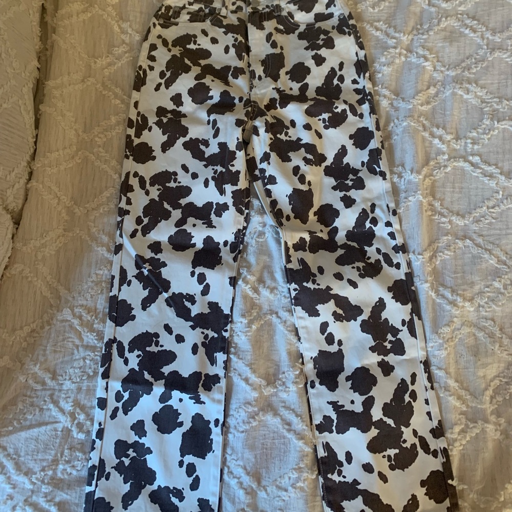 Straight leg brown cow print pants